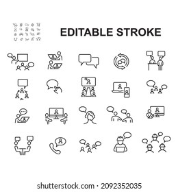 Simple Set of Business Communication Related Vector Line Icons. Contains such Icons as Meeting, Conference Call, Agreement, Chat and more. Editable Stroke. 