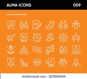 Simple Set of Business Cooperation Related Vector Line Icons. Contains such Icons as Teamwork, Collaboration, Synergy, Workforce and more. 64x64 Pixel Perfect.