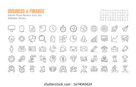 Simple Set of Business & Finance Vol.3 Vector Thin outline Icons. such as Success, Goal, Growth, Progress, Money, Reward, Management, Medal, Setting and more. 64x64 Pixel Perfect. Editable Stroke.