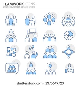 Simple set of business icons, such as team, teamwork, communication, talk, group, member, network, partnership, vector line icons. Editable Stroke. 64X64 Pixel Perfect.