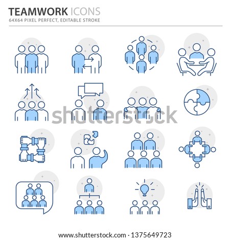 Simple set of business icons, such as team, teamwork, communication, talk, group, member, network, partnership, vector line icons. Editable Stroke. 64X64 Pixel Perfect.