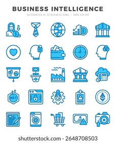 Simple Set of Business Intelligence Related Vector Two Color Icons.