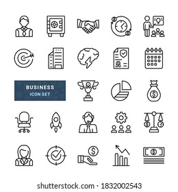 Simple Set of Business Line Icons. Contains such Icons as Finance, Target, Team and other. Outline icons collection. Vector illustration.
