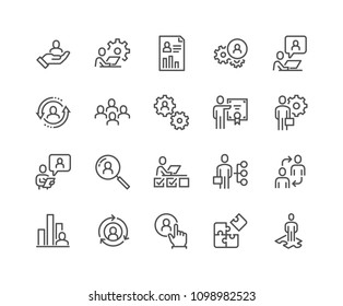 Simple Set Of Business Management Related Vector Line Icons. 
Contains Such Icons As Inspector, Personal Quality, Employee Management And More. Editable Stroke. 48x48 Pixel Perfect.