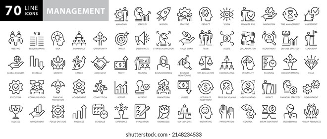 Simple Set of Business Management Related Vector Line Icons. Contains such Icons as Inspector, Personal Quality, Employee Management and more. Editable Stroke - Shutterstock ID 2148234533