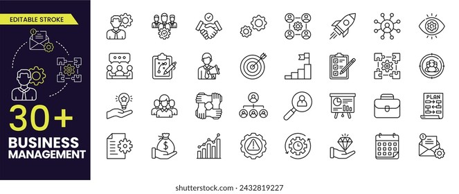 Simple Set of Business Management Related Editable Stroke Icons. Contains such Icons as Inspector, Personal Quality, Employee Management and more. Editable Outline, line icons.