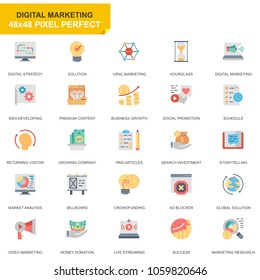 Simple Set Business and Marketing Flat Icons for Website and Mobile Apps. Contains such Icons as Digital Strategy, Global Solution, Market. 48x48 Pixel Perfect. Editable Stroke. Vector illustration.