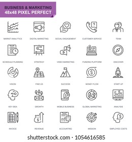 Simple Set Business and Marketing Line Icons for Website and Mobile Apps. Contains such Icons as Vision, Mission, Planning, Market. 48x48 Pixel Perfect. Editable Stroke. Vector illustration.