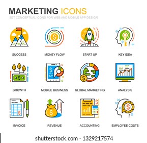 Simple Set Business and Marketing Line Icons for Website and Mobile Apps. Contains such Icons as Vision, Mission, Planning, Market. Conceptual color line icon. Vector pictogram pack.