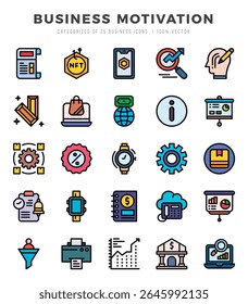 Simple Set of Business Motivation Related Vector Lineal Color Icons.