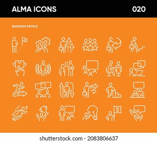 Simple Set of Business People Concept Related Vector Line Icons. Contains such Icons as Solution, Team, Cooperation, Idea, Success and more. 64x64 Pixel Perfect.
