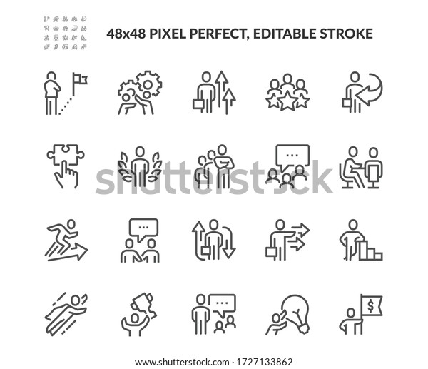 Simple Set of\
Business People Concept Related Vector Line Icons. \
Contains such\
Icons as Goal, Management, Achieve and more. Editable Stroke. 48x48\
Pixel Perfect.