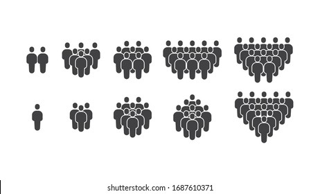 Simple Set Of Business People Group Modern And Trendy Stick Figure Person Human Avatar Solid Glyph Icons Vector. Such Icons As Team, Teamwork, Community, Social, Harmony, Member, Hierarchy, Ranking.