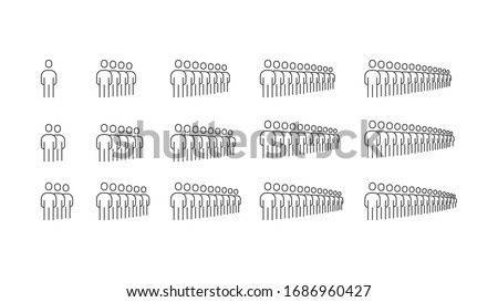 Simple Set of Business People Group Modern and Trendy Stick Figure Person Human Avatar Line Outline Icons Vector. Such Icons as Queue. Stand in a line, Social Manners, Team, Teamwork. Editable Stroke.