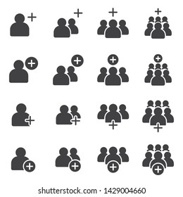 Simple Set of Business People Related Vector solid Glyph Icons. Contains such as teamwork, group of people, colleague, positive, add, increase, Member, bossted, and more. illustration eps 10.