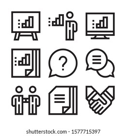 Simple Set of Business People Related Vector Line Icons. Contains such Icons as One-on-One Meeting, Workplace, Business Communication, Team Structure and more. Editable Stroke.