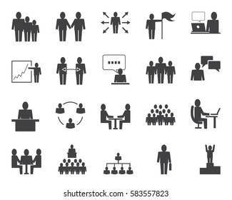 Simple Set of Business People Related Vector Icons. Contains such Icons as One-on-One Meeting, Workplace, Business Communication, Team Structure and more.