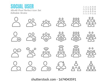 Simple Set of Business People Vector Thin Outline line Icons such as Meeting, Business Communication, Teamwork, connection, speaking, Add, Social and more. 48x48 Pixel Perfect. Editable Stroke.