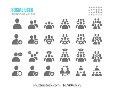 Sencillo conjunto de personas de negocios Vector Sólidos Iconos de línea de glifo. como Reunión, Comunicación de negocios, Trabajo en equipo, Conexión, Hablar, Agregar, Social, Buscar Amigo, Grupo, Solicitud y más. 48x48 píxeles.