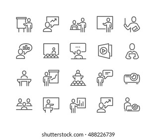 Simple Set of Business Presentation Related Vector Line Icons. 
Contains such Icons as Presenter, Teacher, Audience and more.
Editable Stroke. 48x48 Pixel Perfect.