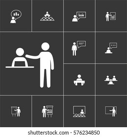 Simple Set of Business Presentation Related  Icons. Contains such Icons as Presenter, Teacher, Audience and more. 