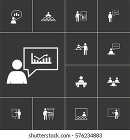 Simple Set of Business Presentation Related  Icons. Contains such Icons as Presenter, Teacher, Audience and more. 