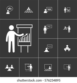 Simple Set of Business Presentation Related  Icons. Contains such Icons as Presenter, Teacher, Audience and more. 