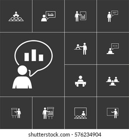 Simple Set of Business Presentation Related  Icons. Contains such Icons as Presenter, Teacher, Audience and more. 