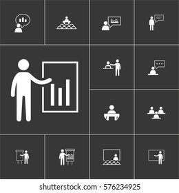 Simple Set of Business Presentation Related  Icons. Contains such Icons as Presenter, Teacher, Audience and more. 