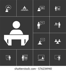 Simple Set of Business Presentation Related  Icons. Contains such Icons as Presenter, Teacher, Audience and more. 