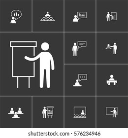 Simple Set of Business Presentation Related  Icons. Contains such Icons as Presenter, Teacher, Audience and more. 