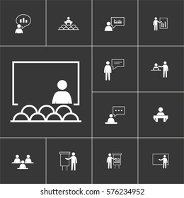 Simple Set of Business Presentation Related  Icons. Contains such Icons as Presenter, Teacher, Audience and more. 