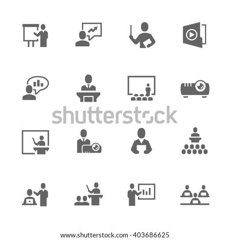 Simple Set of Business Presentation Related Vector Icons. Contains such icons as presentation, slide show, teacher, graph and more.