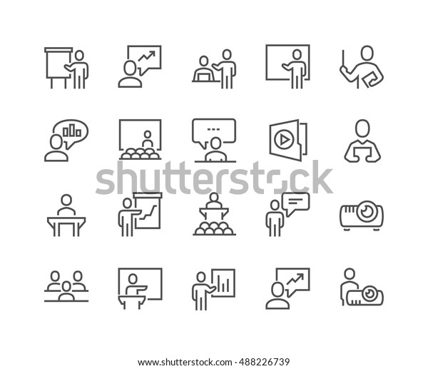 Simple Set of Business\
Presentation Related Vector Line Icons. \
Contains such Icons as\
Presenter, Teacher, Audience and more.\
Editable Stroke. 48x48\
Pixel Perfect.