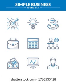Conjunto simple de iconos de línea de vectores relacionados con el negocio, nuevo y de moda con paquete de pictogramas lineales de doble color y sombra.