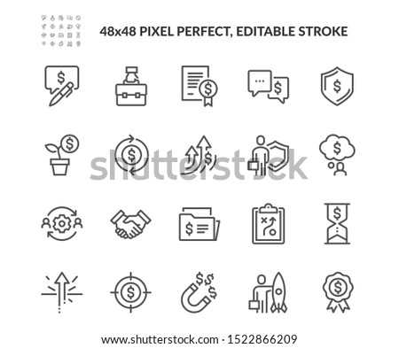 Simple Set of Business Related Vector Line Icons. Contains such Icons as Handshake, Finance, Management and more. Editable Stroke. 48x48 Pixel Perfect.