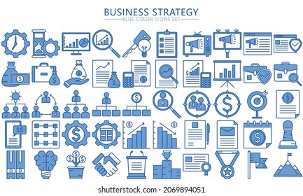 simple set Business Strategy blue color Icons. Contains such Icons as Target Audience, Research, Plan, Scheme and more, Used for web, UI or UX kit and applications, EPS 10 ready convert to SVG.