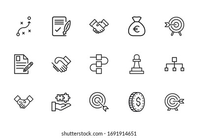 Simple set of business strategy modern thin line icons. Trendy design. Pack of stroke icons. Vector illustration isolated on a white background. Premium quality symbols.