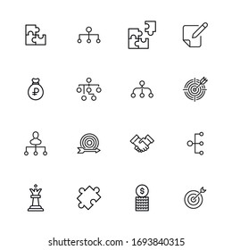Simple set of business strategy modern thin line icons. Trendy design. Pack of stroke icons. Vector illustration isolated on a white background. Premium quality symbols.