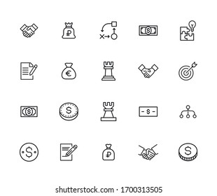 Simple set of business strategy modern thin line icons. Trendy design. Pack of stroke icons. Vector illustration isolated on a white background. Premium quality symbols.