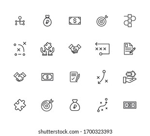 Simple set of business strategy modern thin line icons. Trendy design. Pack of stroke icons. Vector illustration isolated on a white background. Premium quality symbols.