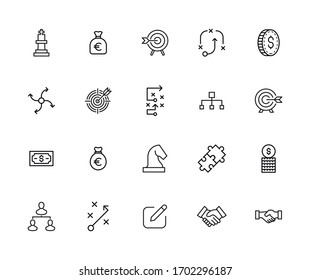 Simple set of business strategy modern thin line icons. Trendy design. Pack of stroke icons. Vector illustration isolated on a white background. Premium quality symbols.