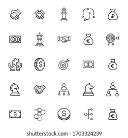 Simple set of business strategy modern thin line icons. Trendy design. Pack of stroke icons. Vector illustration isolated on a white background. Premium quality symbols.