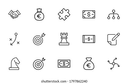 Simple set of business strategy modern thin line icons. Trendy design. Pack of stroke icons. Vector illustration isolated on a white background. Premium quality symbols.