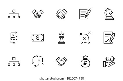 Simple set of business strategy modern thin line icons. Trendy design. Pack of stroke icons. Vector illustration isolated on a white background. Premium quality symbols.