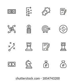 Simple set of business strategy modern thin line icons. Trendy design. Pack of stroke icons. Vector illustration isolated on a white background. Premium quality symbols.