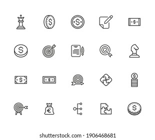 Simple set of business strategy modern thin line icons. Trendy design. Pack of stroke icons. Vector illustration isolated on a white background. Premium quality symbols.