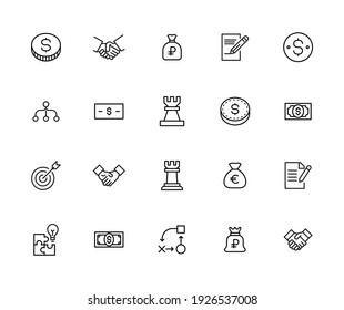 Simple set of business strategy modern thin line icons. Trendy design. Pack of stroke icons. Vector illustration isolated on a white background. Premium quality symbols.