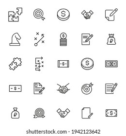 Simple set of business strategy modern thin line icons. Trendy design. Pack of stroke icons. Vector illustration isolated on a white background. Premium quality symbols.