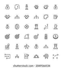 Simple set of business strategy modern thin line icons. Trendy design. Pack of stroke icons. Vector illustration isolated on a white background. Premium quality symbols.